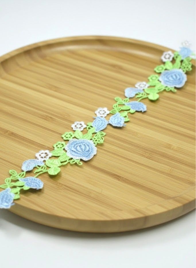 Premium Light Green colour Floral Embroidery Lace Trim -  Flower Design - 5 Yards for Abaya, Kaftan, Home Decor. - Image 1